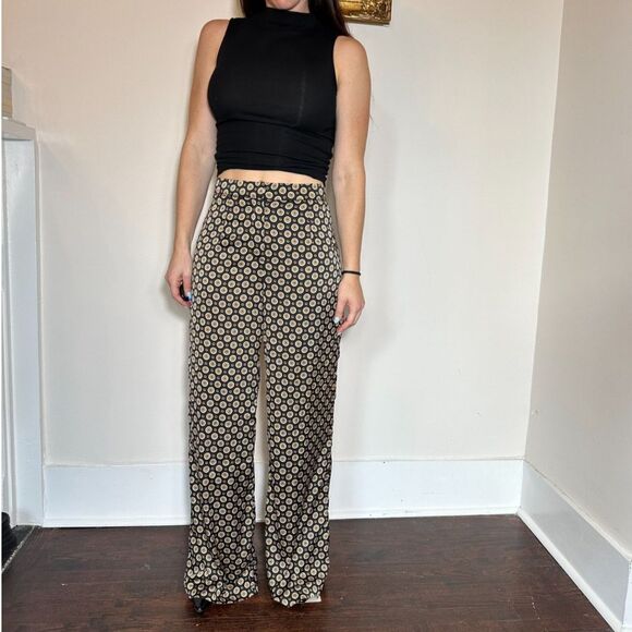 Nasty Gal Black and Gold Patterned Flowy Business Casual Pants Size 4 - Picture 1 of 6